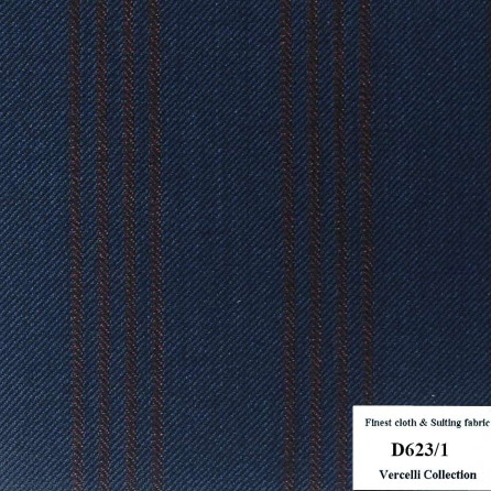 [Hết] D623/1 Vercelli CXM - Vải Suit 95% Wool - Xanh Dương Sọc Nâu